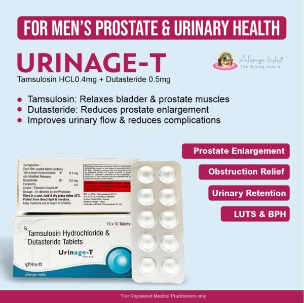 Urinage range by Allenge India – urology product lineup for PCD pharma franchise.