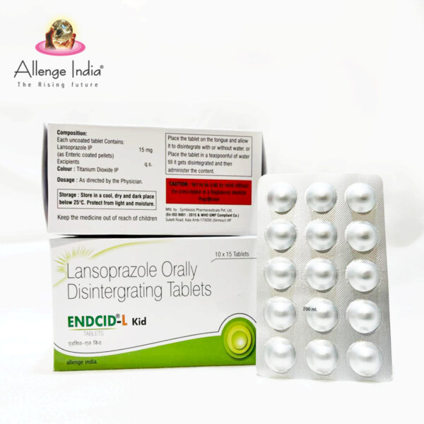 TAB. ENCID -L KID Lansoprazole Mouth Dissolving 15 mg tablets by Allenge India in 10×15 ALU-ALU packaging for pediatric GERD, acidity, gastric reflux, and ulcer treatment, Allenge India pharma company, PCD pharma franchise company, third party pharma manufacturing, pharmaceutical company in Panchkula, WHO-GMP certified pharma company India, pediatric gastro medicine manufacturer, pharma distribution company India.