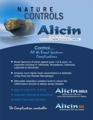 Alicin-100 ,allengeindia, ALLENGE INDIA PAMCHKULA, ALICIN (Azithromycin) is a broad-spectrum antibiotic used to treat respiratory infections, skin conditions, and STIs like chlamydia.