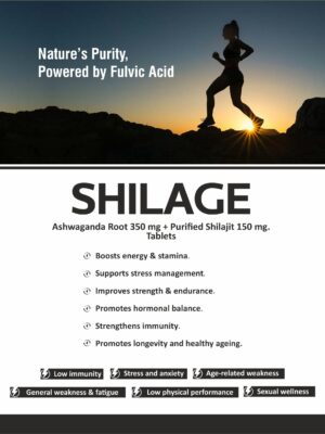 Shilage Tablet – Ayurvedic formulation of Ashwagandha and Shilajit for strength, stamina, and male vitality support.